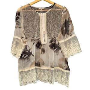 Sundance Sheer Fair Silk Lace Top Women's Petite Large Prairie Cottage Dainty